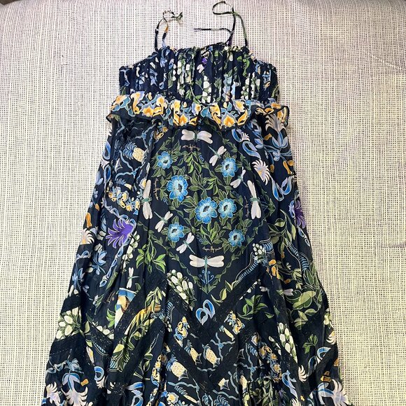 Farm Rio Winter Garden Black Pleated Lace Sleeveless Midi Dress – Size M - Picture 2 of 10